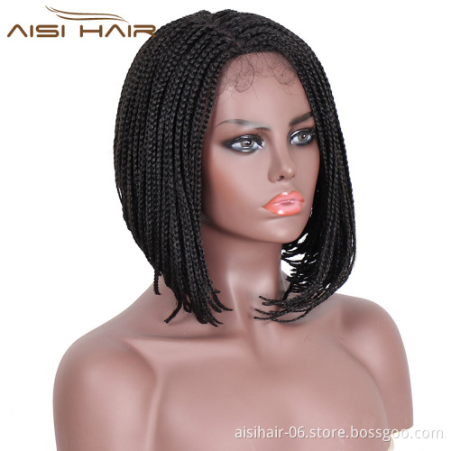 Aisi Hair Short Micro Box Braids Lace Front Bob Wig Part Side Synthetic Glueless Heat Resistant Lace Front Wigs For Black Women